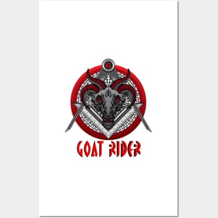 GOAT RIDER Black Baphomet Goat Head over Compass and Square in a Red Circle with a Red G Posters and Art